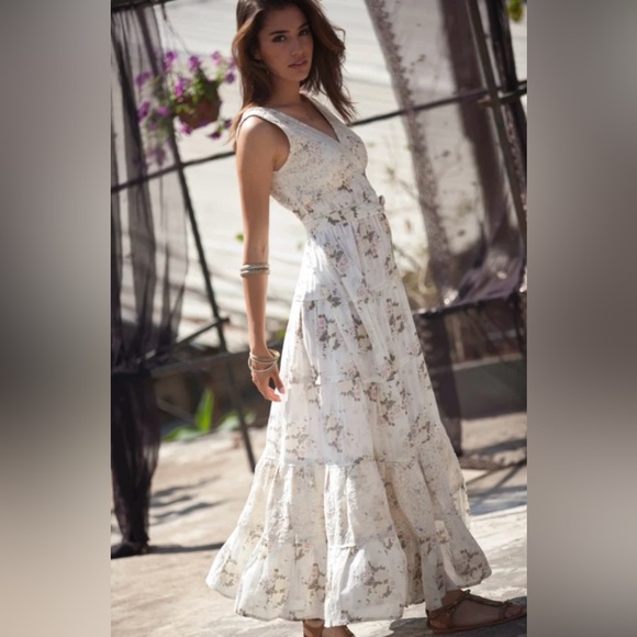 Annabella Cream Floral Cotton Maxi Dress Boho Dress Size M/L NWOT - Picture 8 of 16